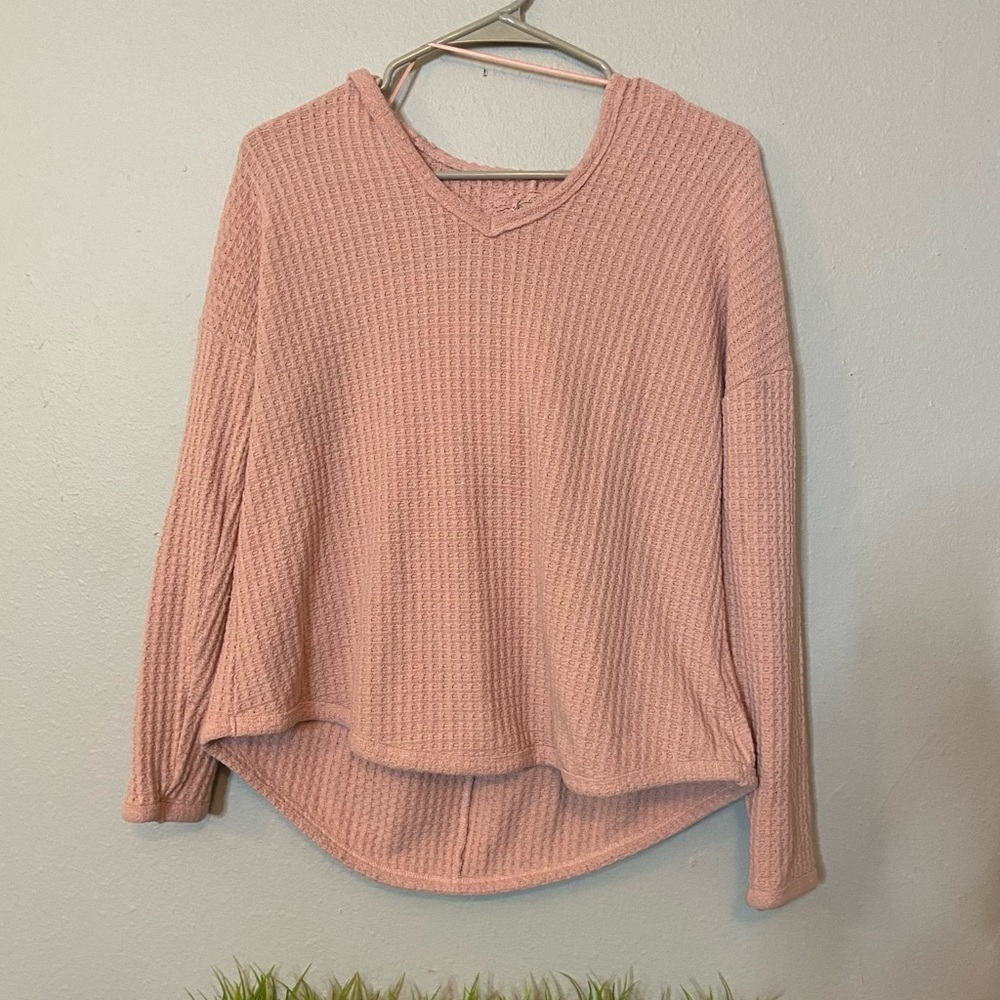 Cupio Women’s Blush Pink Long Sleeve Shirt with Hood Size Medium